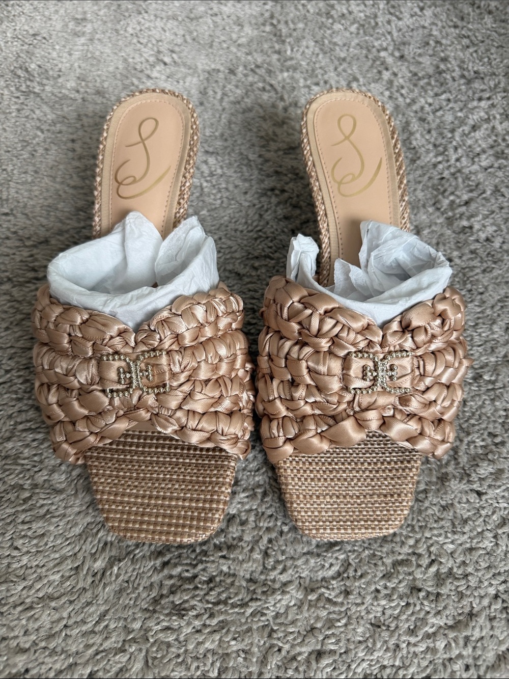 Sam Edelman Braided Slide kitten heel Mules in Rose Gold